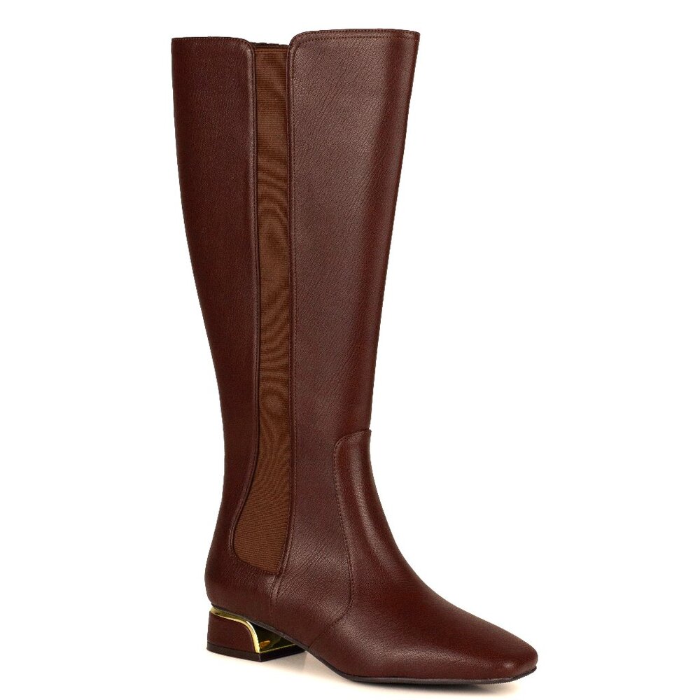 Modern Knee High Tall Goring Riding Women Brown Leather Pointed Boots